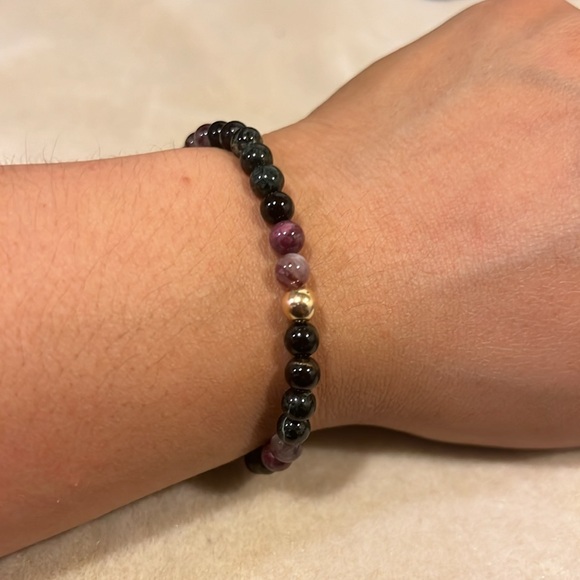 Watermelon Tourmaline Gold Filled Gemstone Set of 3 Stretch Stacking Bracelet - Picture 13 of 13